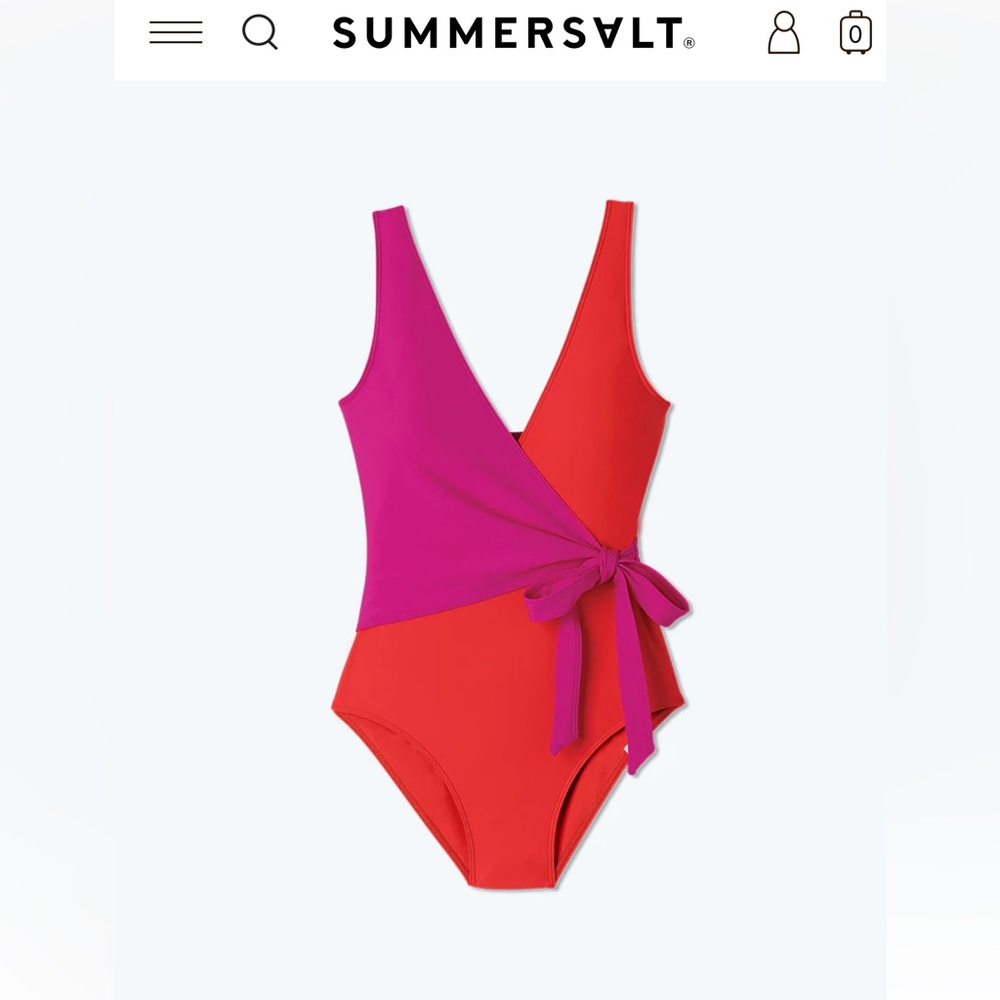 NWT SummerSalt Perfect Wrap One-Piece Size 6 - Hibiscus & Grapefruit pink red